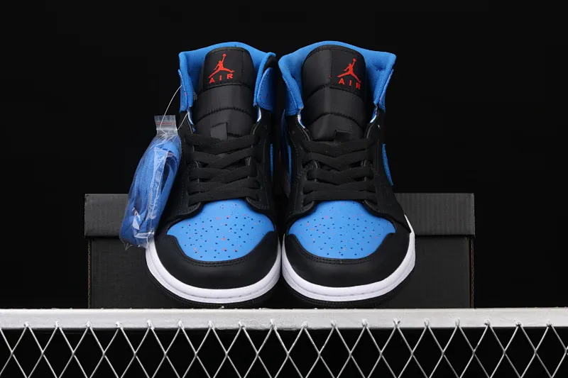 All categories Air Jordan Jordan series basketball shoes Air Jordan 1 Mid Air Jordan 1 Mid AJ1 Joe 1 inkjet black and blue Zhongbang basketball shoes 554724-048